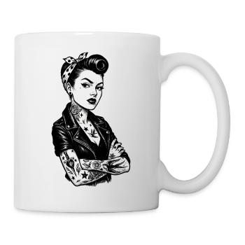 Rockabilly Pin-Up: 50s Outlaw Girl mit Tattoos - Tasse - Weiß - Rechts