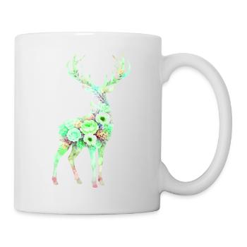 Hirsch Aquarell Silhouette Blumen - Tasse - Weiß - Rechts