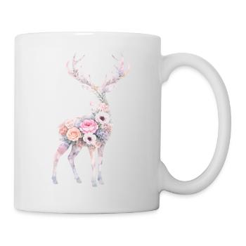 Hirsch Aquarell Silhouette Blumen - Tasse - Weiß - Rechts