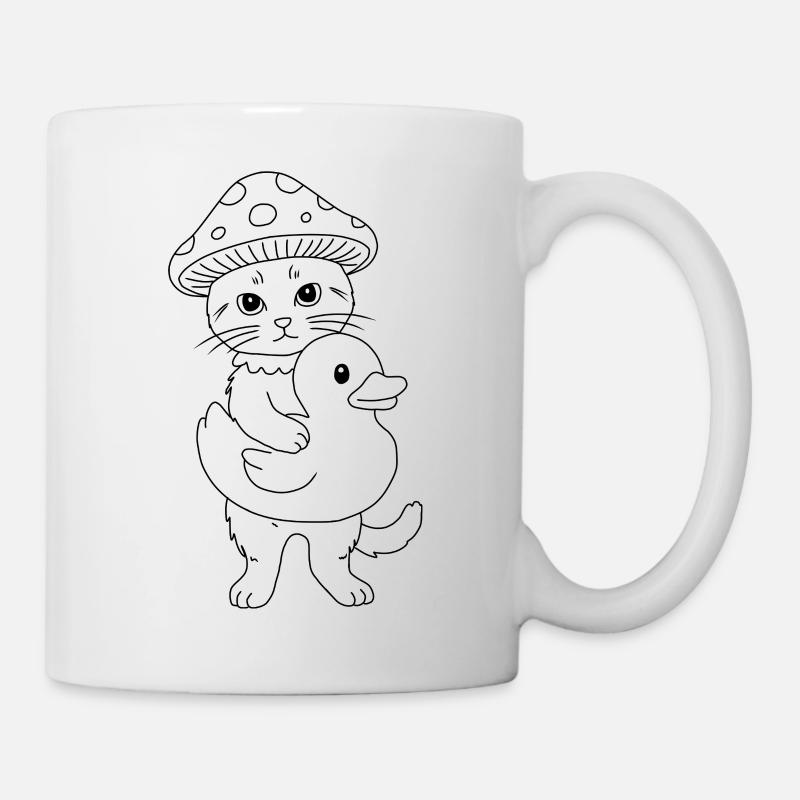 Mushroom Cat with Duck - Mug - white