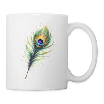 Pfauenfeder Illustration Farbverlauf Elegant - Tasse - Weiß - Rechts