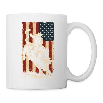 Rodéo, Cow-boy, Western, Taureau, Taureau, Drapeau des États-Unis - Mug blanc - blanc - Droite
