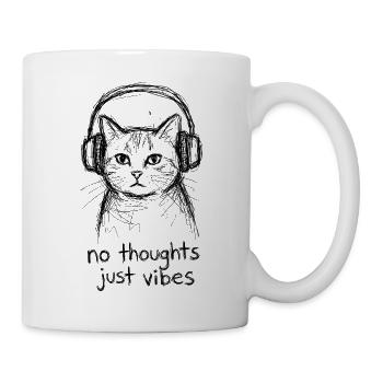 Katze mit Kopfhörern: No Thoughts Vibes - Tasse - Weiß - Rechts