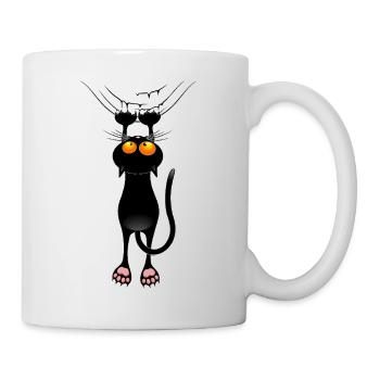 Funny Cat Meme Hanging on Fabric Curtain - Mug - white - Right