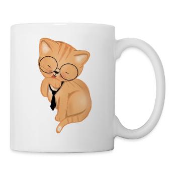 Office Cat with Tie - Mug - white - Right