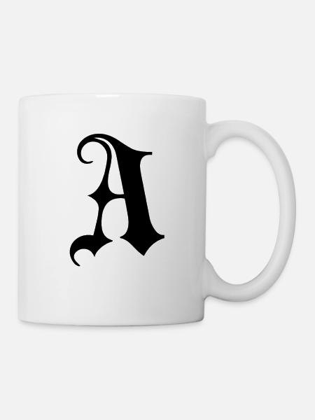 Verziertes Gothic Ein Monogramm - Tasse - Weiß