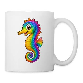 Buntes Seepferdchen Cartoon lustiges Tier  - Tasse - Weiß - Rechts