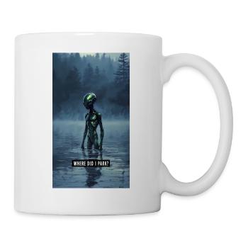 WO HABE ICH GEPARKT? - Lustige Alien-Waldkunst - Tasse - Weiß - Rechts