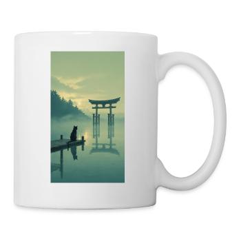 Schwarze Katze am Torii – Asian Zen Design - Tasse - Weiß - Rechts