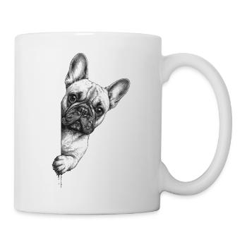  Französische Bulldogge Portrait Neugieriger - Tasse - Weiß - Rechts
