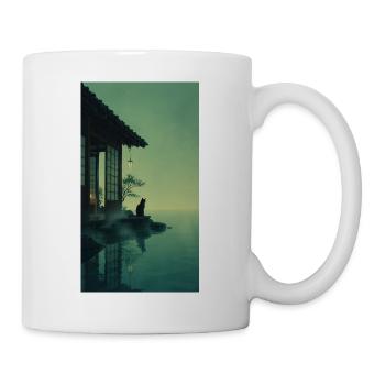 Schwarze Katze am Teehaus – Asian Zen Design - Tasse - Weiß - Rechts