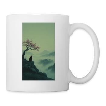 Chat noir à Sakura Tree – Design zen asiatique - Mug blanc - blanc - Droite