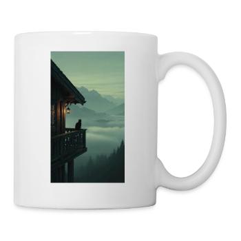 Schwarze Katze am Bergbalkon – Asian Zen Design - Tasse - Weiß - Rechts