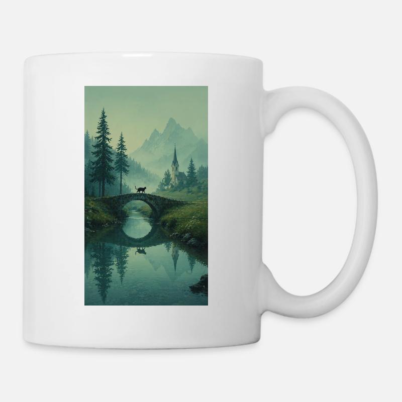 Black Cat at Stone Bridge – Conception zen asiatique - Mug blanc - blanc