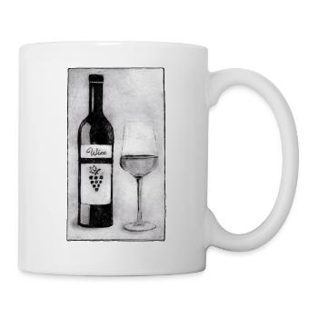 Wine Bottle with Glass - Hand Carved Printable - Mug - white - Right