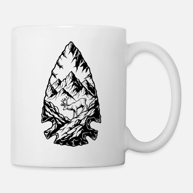 Mountain Landscape Deer Line Art - Mug - white