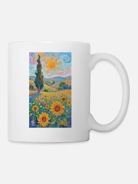 Sonnenblumen im Impressionismus - Tasse - Weiß