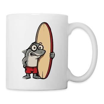 Surferhai Cartoon mit Surfbrett - Tasse - Weiß - Rechts