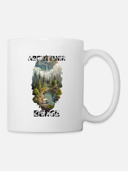 Outdoor Abenteuer – Berge, Wald & Camper - Tasse - Weiß