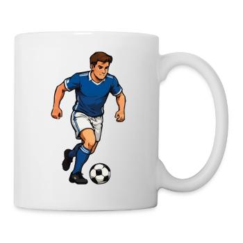 Blauer Karikatur-Fußballer im Sprint - Tasse - Weiß - Rechts