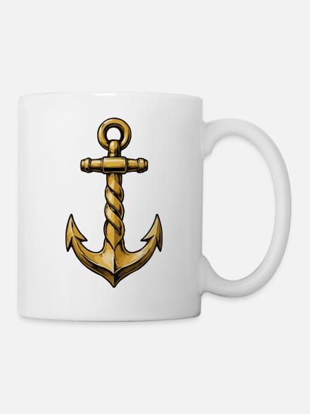 Goldanker mit Seil – Nautischer Vintage-Stil - Tasse - Weiß