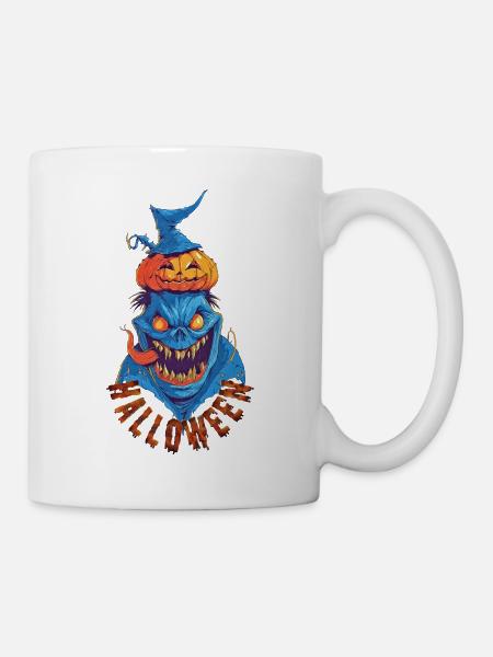 Halloween Blaues Monster – Gruseliger Kürbis-Dämon - Tasse - Weiß