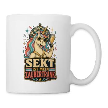Sekt ist mein Zaubertrank Einhorn Shirt - Tasse - Weiß - Rechts