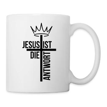 Jesus ist die Antwort – Christliches T-Shirt - Tasse - Weiß - Rechts