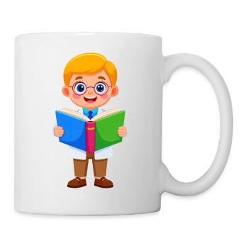Junge mit Brille liest ein Buch – Bücherwurm - Tasse - Weiß - Rechts