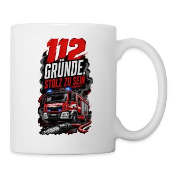112 Gründe Stolz Zu Sein Feuerwehr - Tasse - Weiß - Rechts