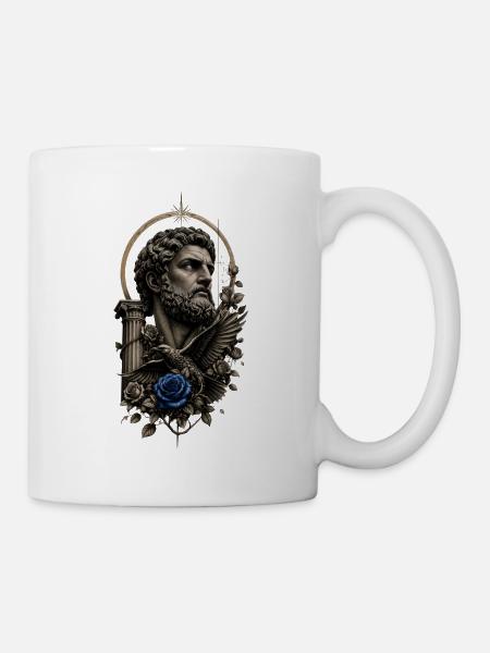 Tattoo Kunst mit blauer Rose - Tasse - Weiß