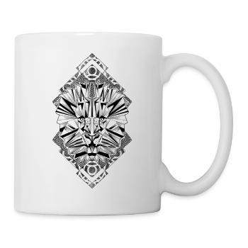 Schwarz-Weißer geometrischer Löwe - Tasse - Weiß - Rechts