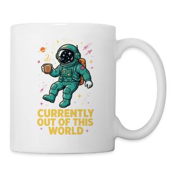 Astronaut mit Kaffee im Weltall - Tasse - Weiß - Rechts