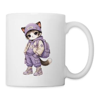 Kawaii-Katze im lila Hoodie - Tasse - Weiß - Rechts