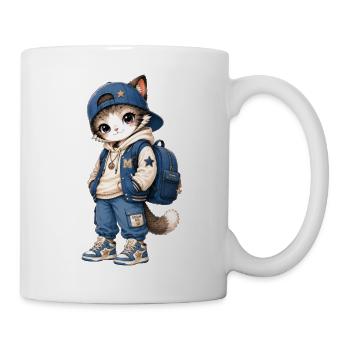 Kitten Streetwear mit blauer Kapuze - Tasse - Weiß - Rechts