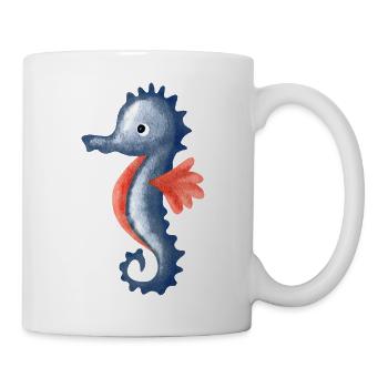 Wasserfarbenes Seepferdchen Cartoon - Tasse - Weiß - Rechts