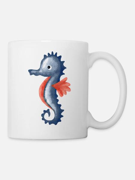 Wasserfarbenes Seepferdchen Cartoon - Tasse - Weiß