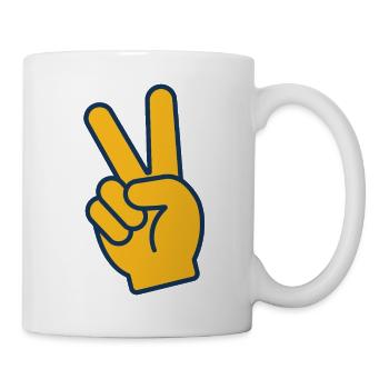 Victory Sign Gelbe Hand Grafik - Tasse - Weiß - Rechts