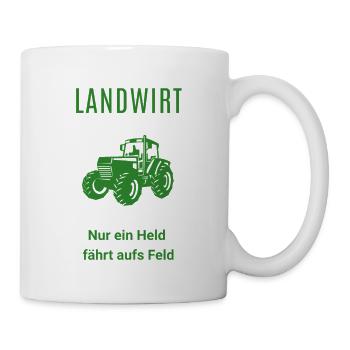 Landwirt – Nur ein Held fährt aufs Feld (grün) - Tasse - Weiß - Rechts