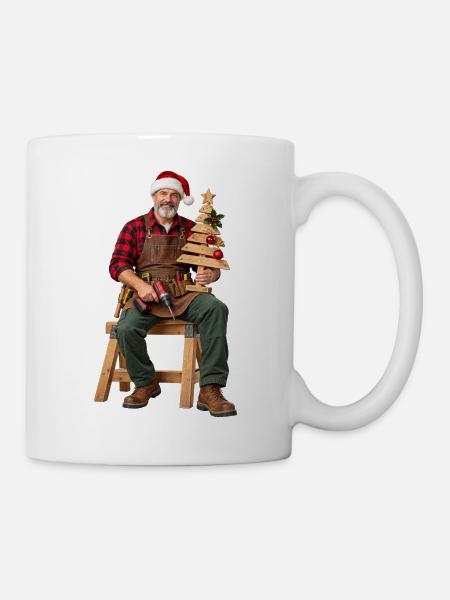 Rustikaler Weihnachtsbauer Holzbaum - Tasse - Weiß