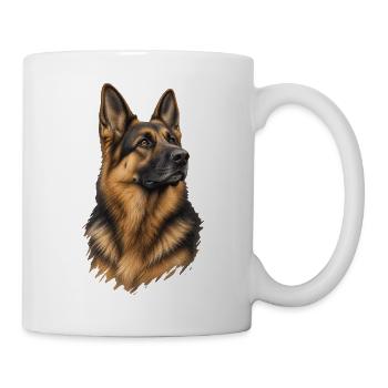 Schäferhund Porträt – Treuer Blick in Braun - Tasse - Weiß - Rechts