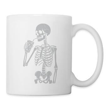 Skelett, das Strohhalm schlürft, Kunst - Tasse - Weiß - Rechts