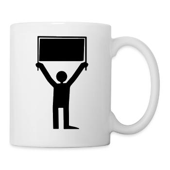 Mann mit Schild - Tasse - Weiß - Rechts