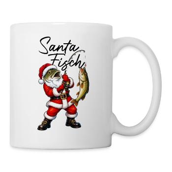 Santa Fisch Weihnachtsmann mit Fischkopf angeln - Tasse - Weiß - Rechts