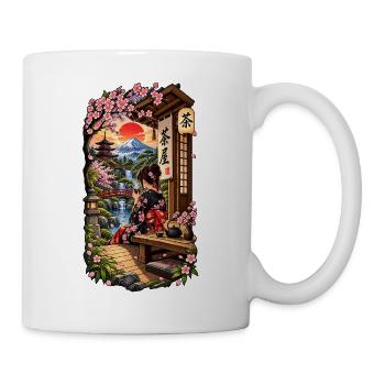 Geisha im Teehaus mit Sakura & Fuji - Tasse - Weiß - Rechts