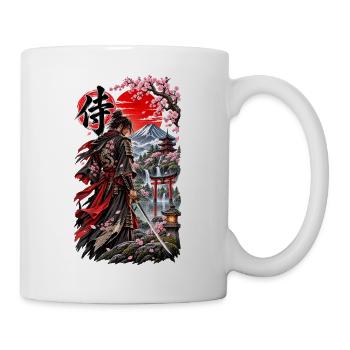 Samurai am Fuji mit Kirschblüten - Tasse - Weiß - Rechts
