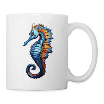 Seepferdchen Blau Orange Illustration - Tasse - Weiß - Rechts