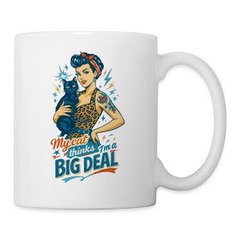Rockabella mit Katze im Retro Leopard Pin-up Stil - Tasse - Weiß - Rechts