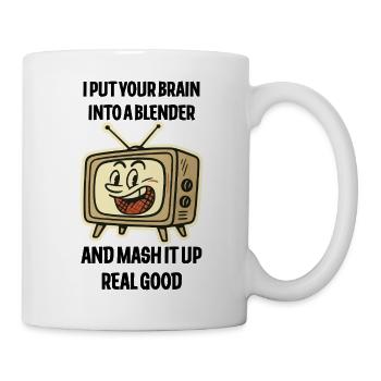 Retro-TV-Grin-Emblem - Tasse - Weiß - Rechts