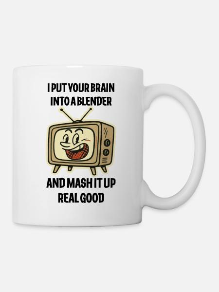 Retro-TV-Grin-Emblem - Tasse - Weiß